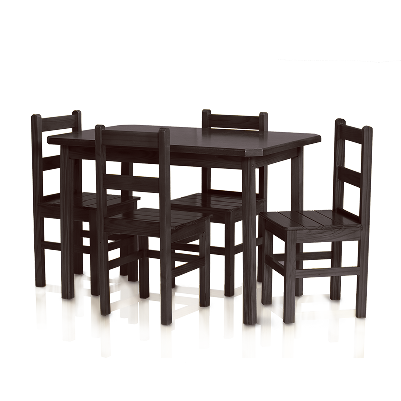 Conjunto mesa 1,15 x 0,75 com 4 cadeiras com encosto baixo - Tabaco