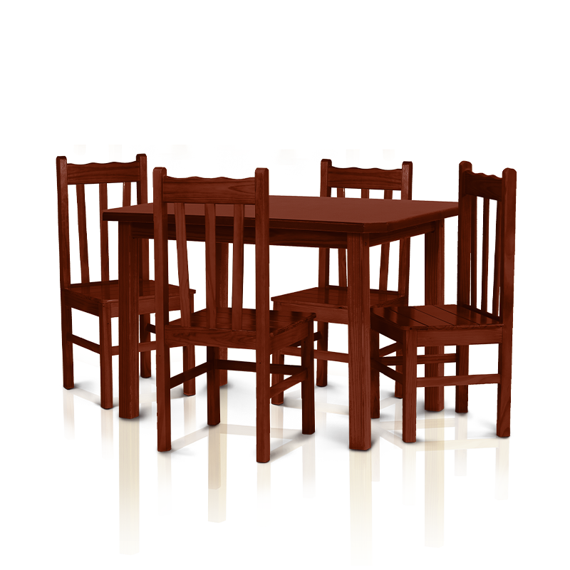 Conjunto mesa 1,20 x 0,75 com 4 cadeiras com encosto alto - Mogno