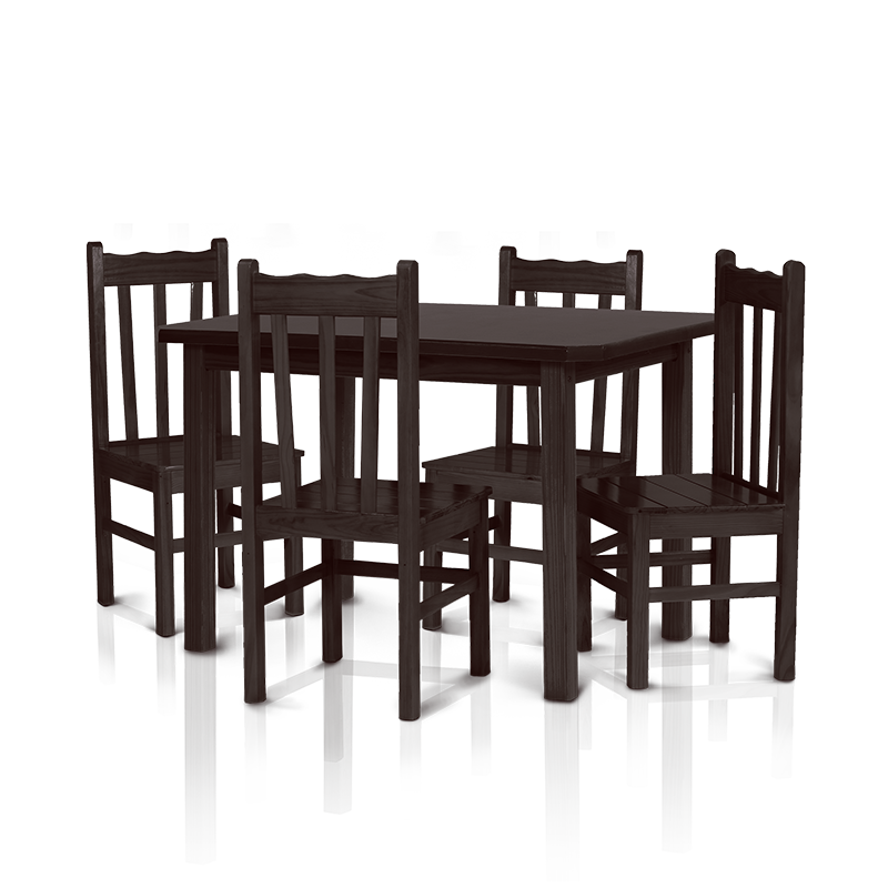 Conjunto mesa 1,20 x 0,75 com 4 cadeiras com encosto alto - Tabaco