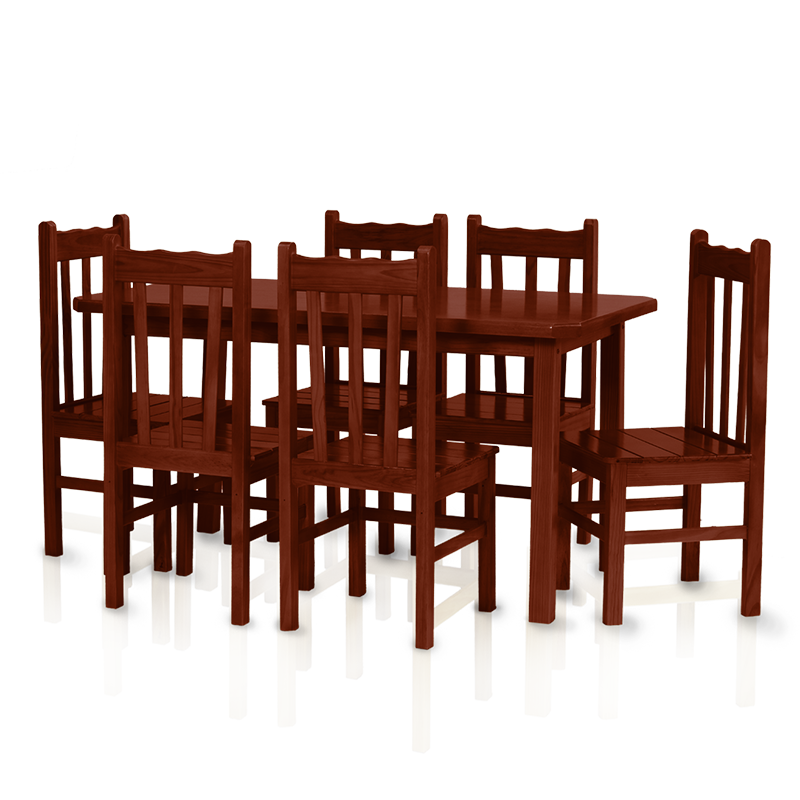Conjunto mesa 1,50 x 0,80 com 6 cadeiras com encosto alto - Mogno