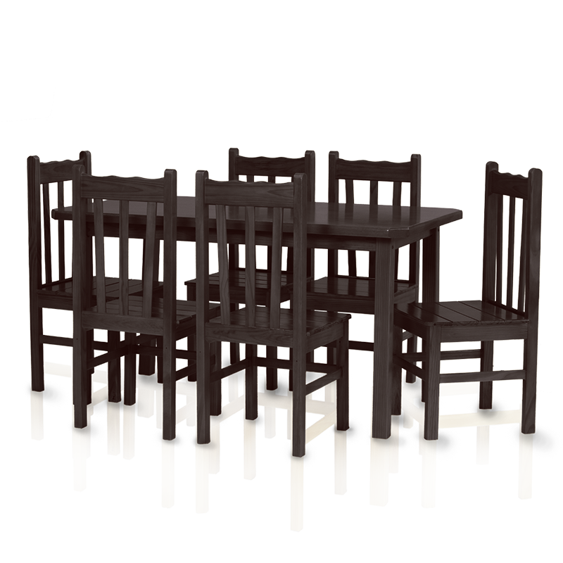 Conjunto mesa 1,50 x 0,80 com 6 cadeiras com encosto alto - Tabaco