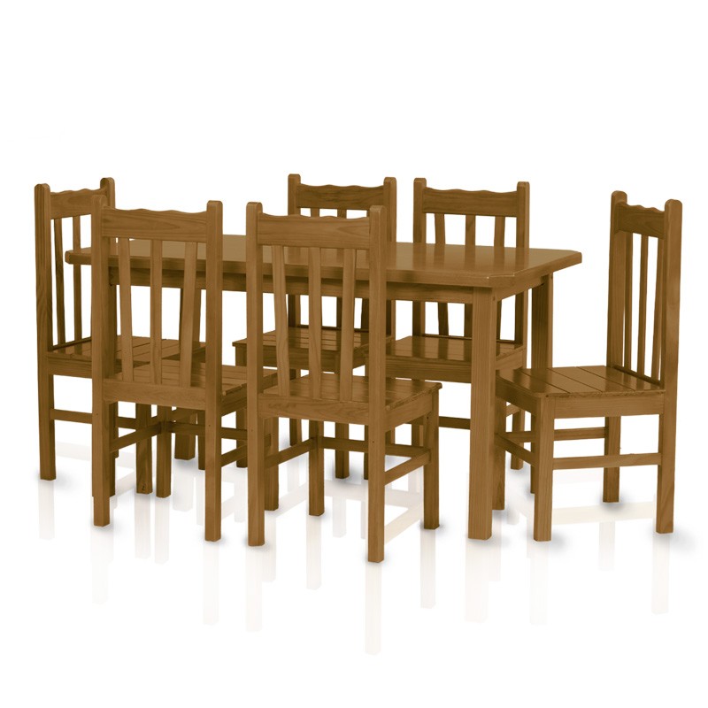 Conjunto mesa 1,50 x 0,80 com 6 cadeiras com encosto alto - Imbuia